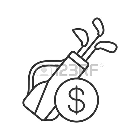 450x450 Golf Bag Linear Icon. Thin Line Illustration. Golf Clubs In Bag