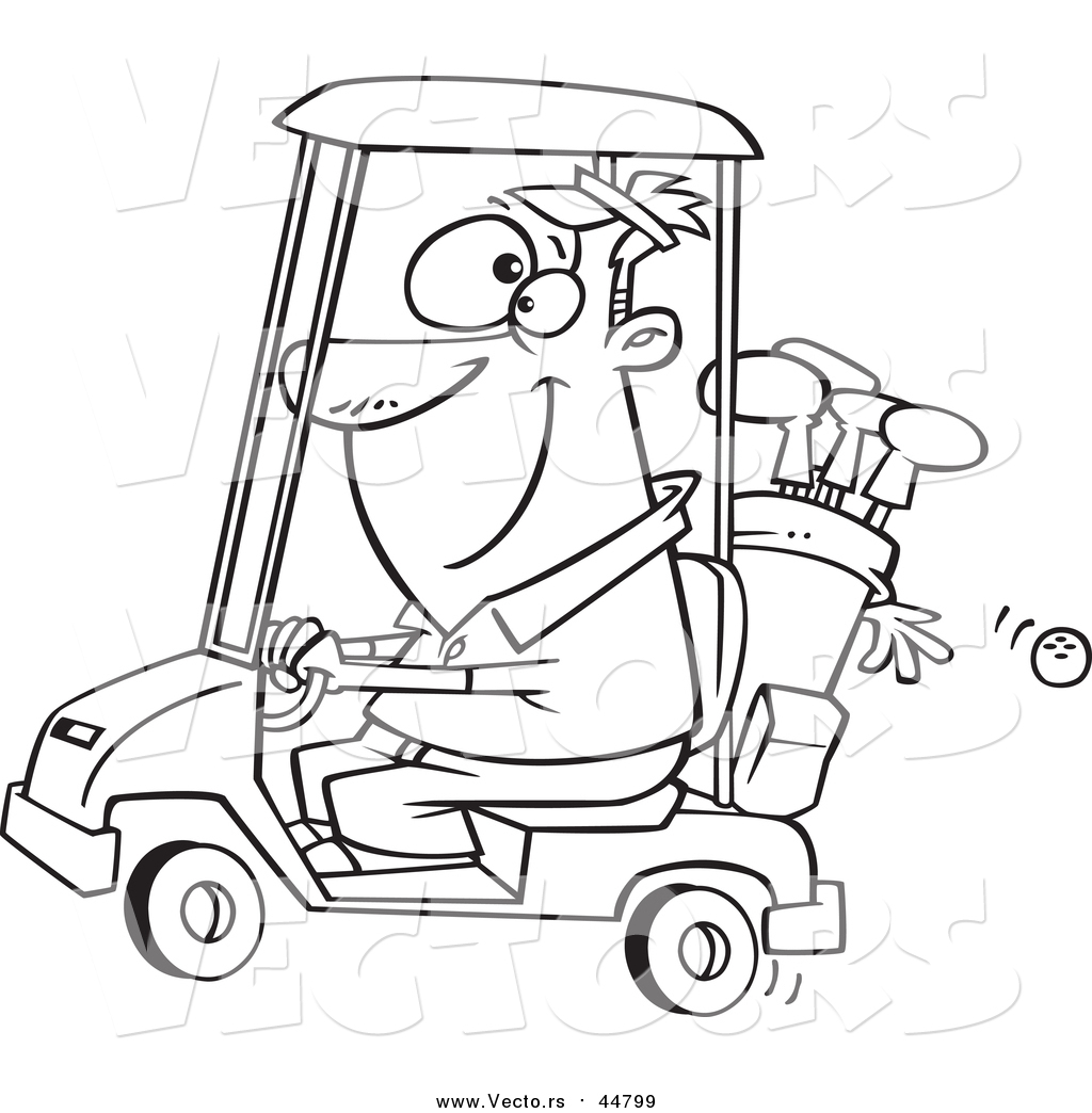 1024x1044 Vector Of A Lineart Happy Man Driving A Golf Cart By Toonaday