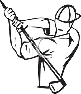 260x300 Black And White Cartoon Of A Golfer With A Golf Club In His Hand