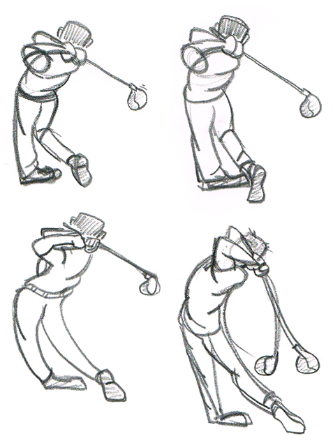 477x635 Several Gesture Drawings Of A Golfer After Swinging The Club