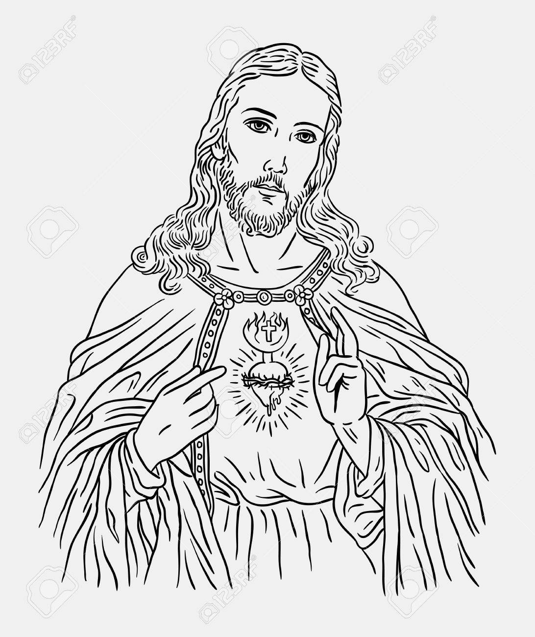 1092x1300 Jesus Christ Catholic Religion Art Line Drawing Style. Good Use