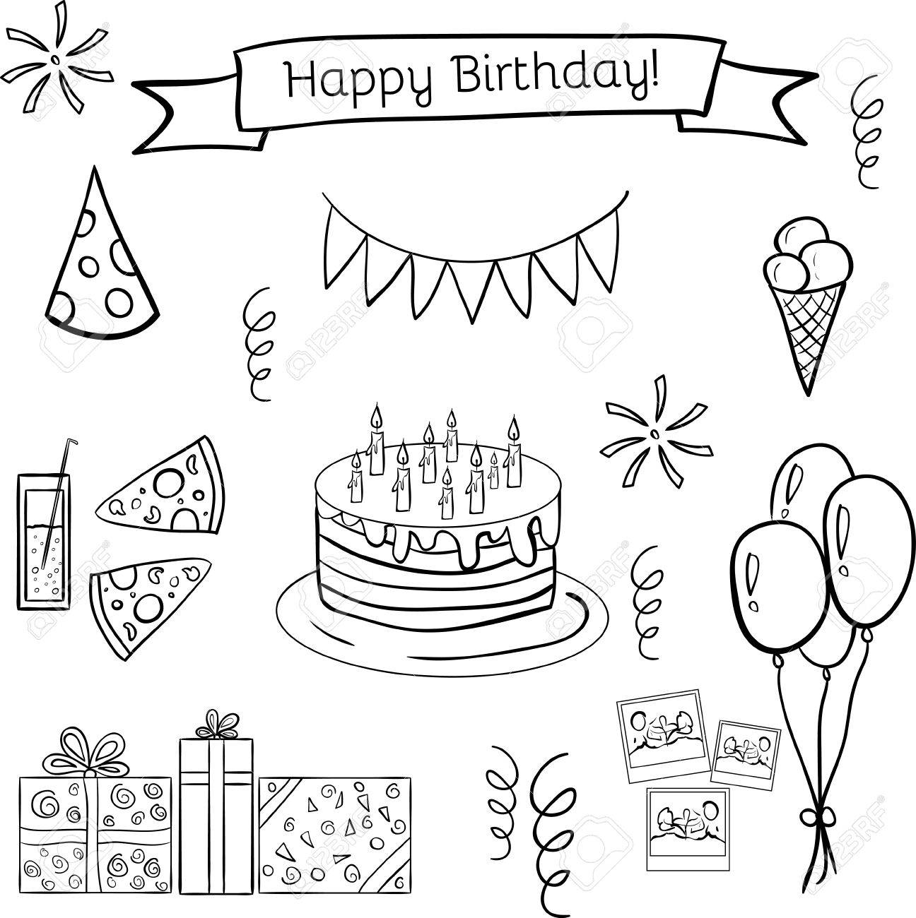 1296x1300 Happy Birthday Doodle Hand Drawn Icon Set. Funny And Cute. Good