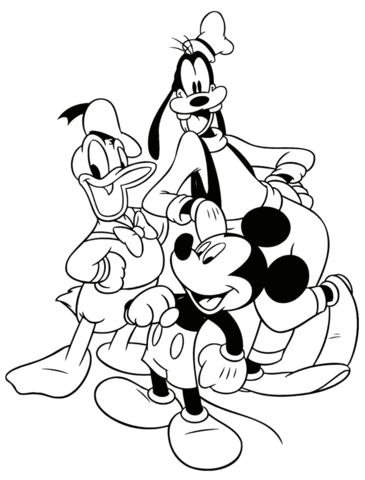 365x480 Mickey, Donald And Goofy Coloring Page Free Printable Coloring Pages