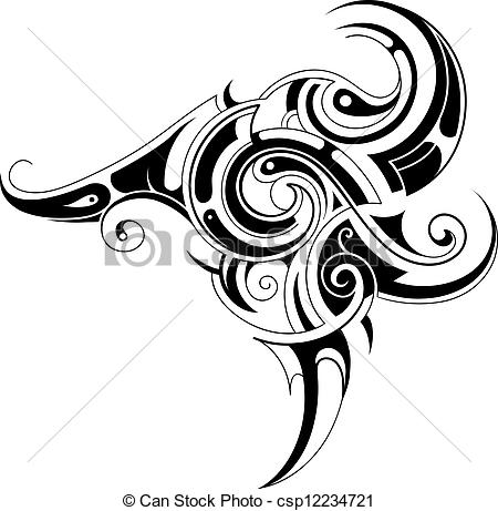 450x461 Decorative Tribal Art Tattoo Isolated On White Vector Illustration