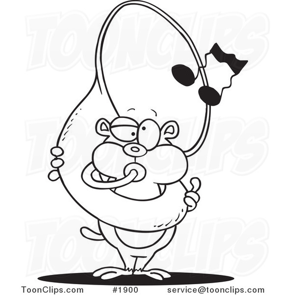 581x600 Cartoon Black And White Line Drawing Of A Gopher Playing A Tuba