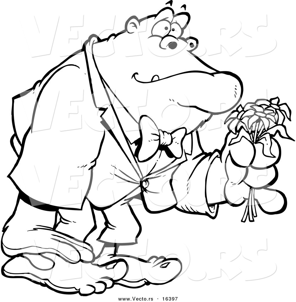 1024x1044 Vector Of A Cartoon Romantic Gorilla Holding Flowers