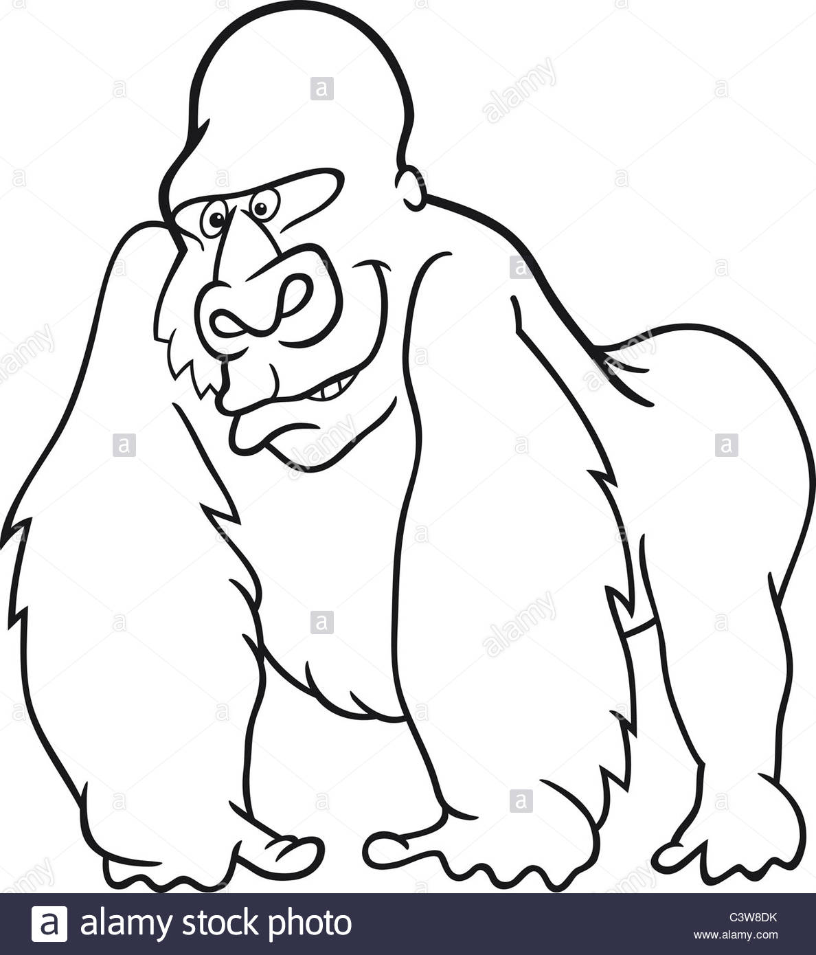 1188x1390 Cartoon Illustration Of Silver Gorilla For Coloring Book Stock