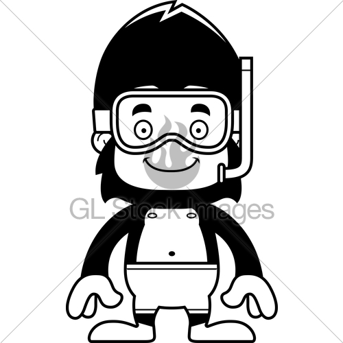 500x500 Cartoon Smiling Snorkeler Gorilla Gl Stock Images