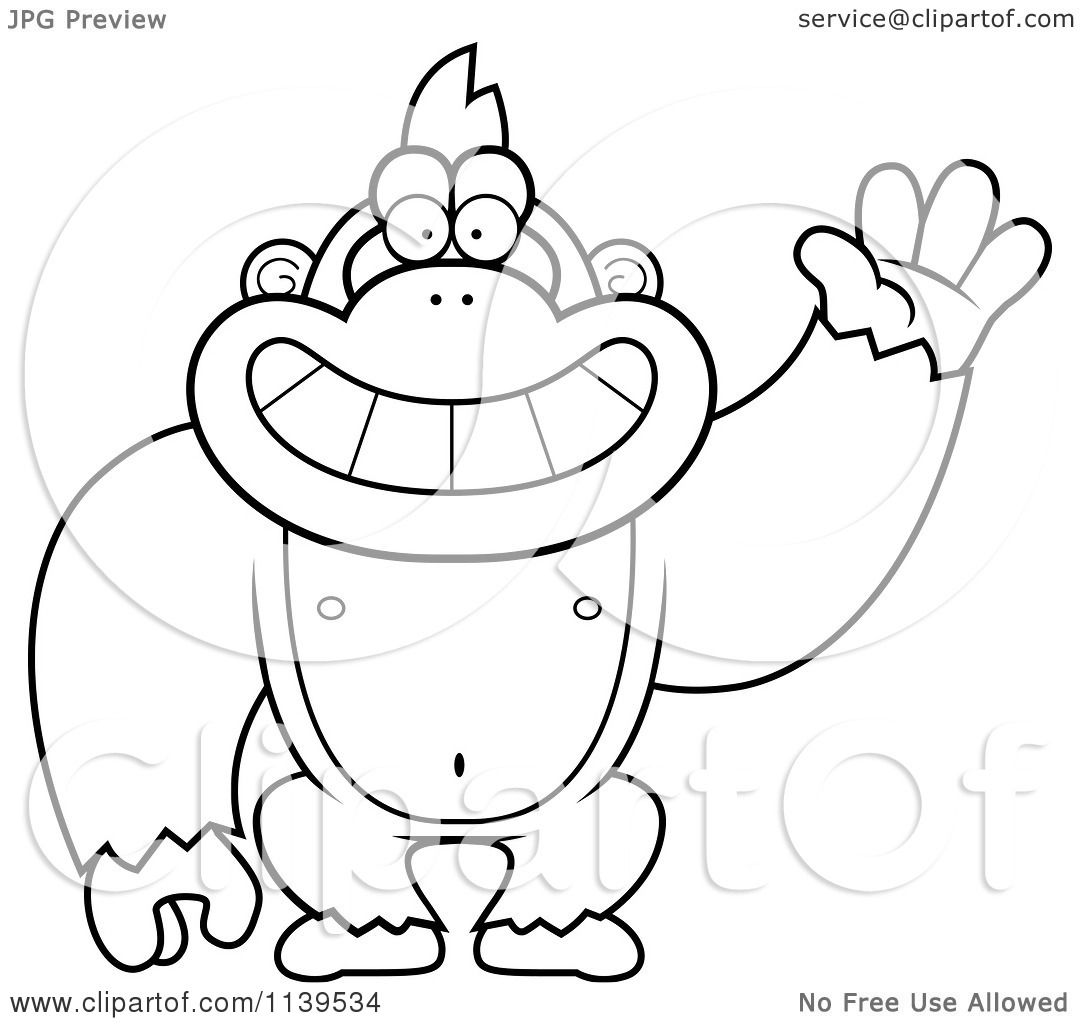 1080x1024 Cartoon Clipart Of A Black And White Friendly Waving Gorilla