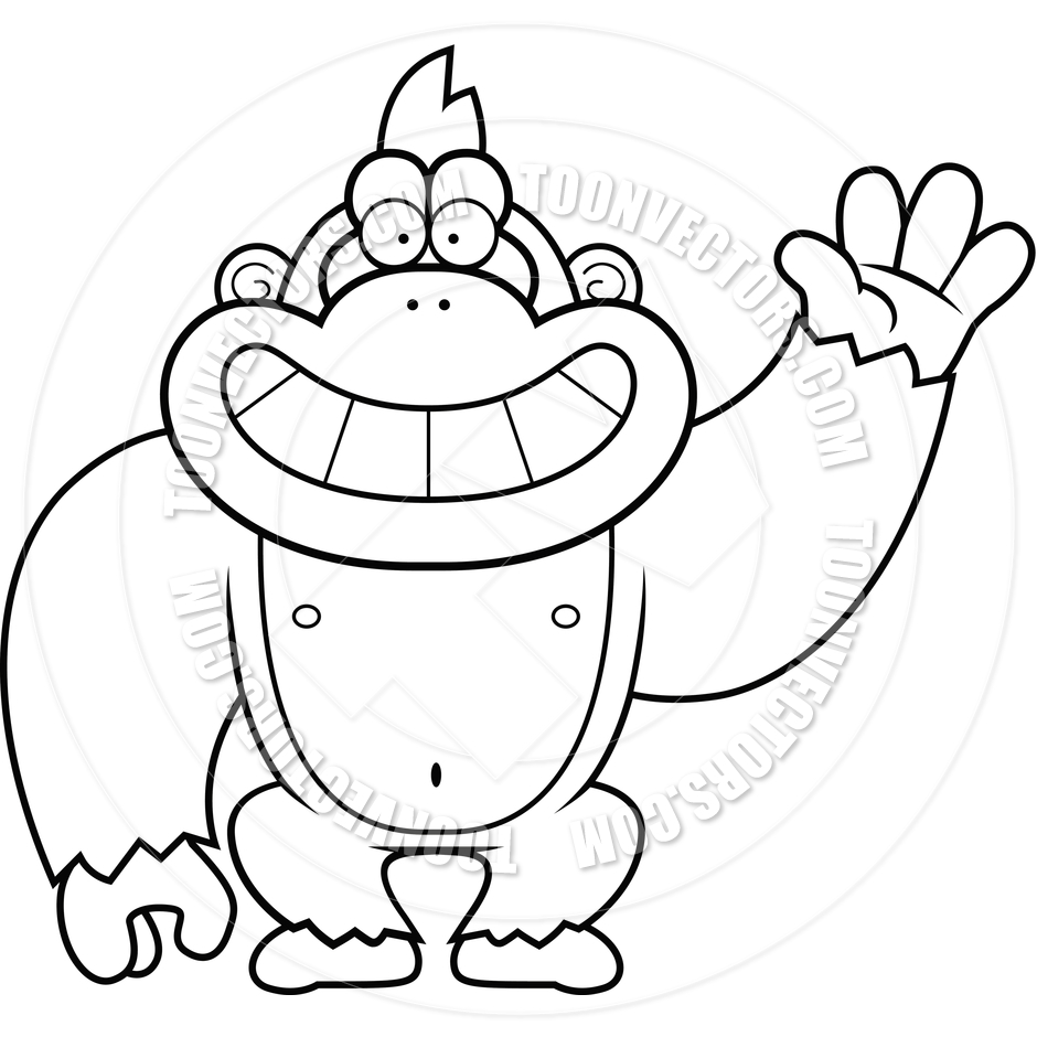 940x940 Cartoon Gorilla Waving (Black And White Line Art) By Cory Thoman
