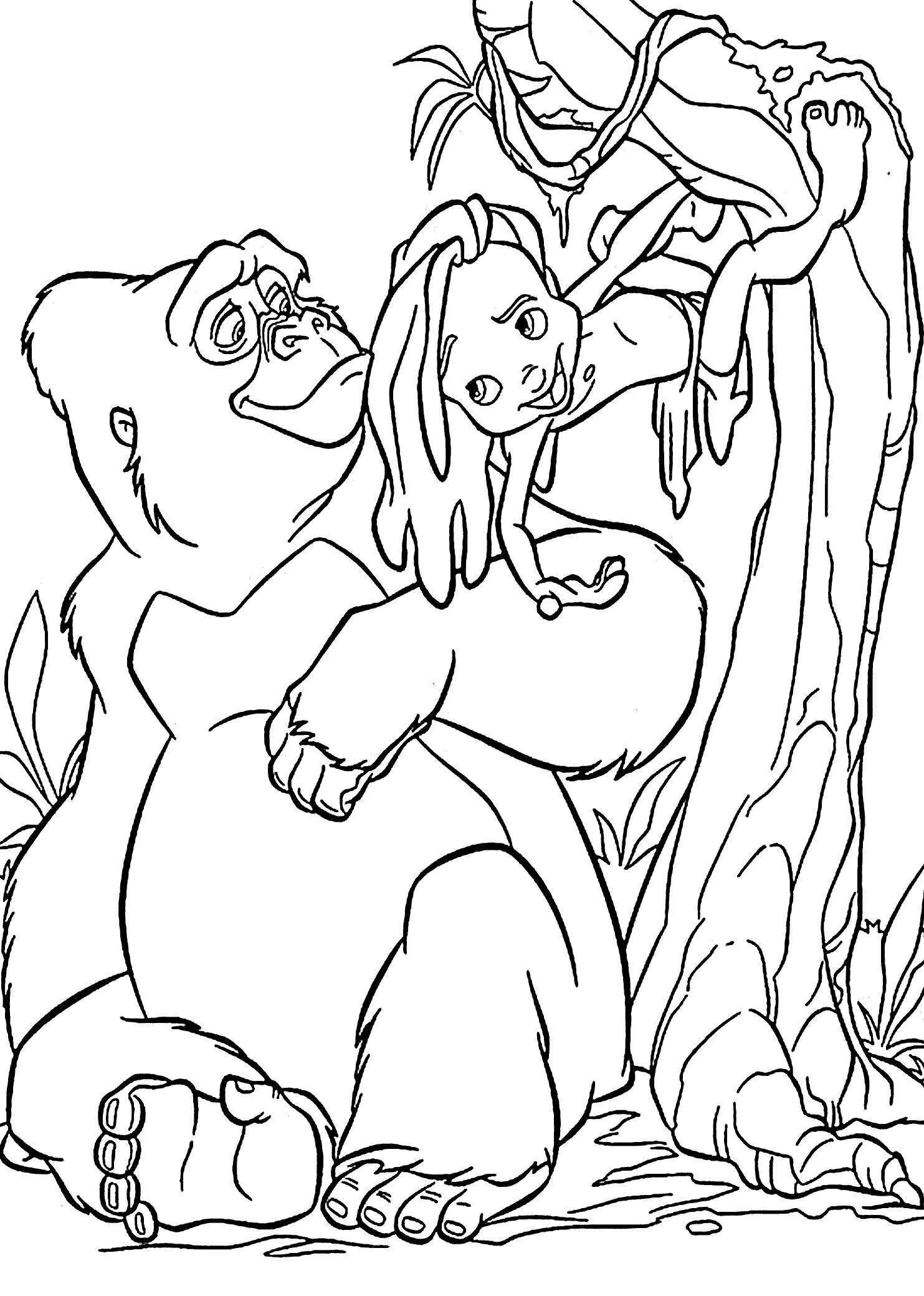 1483x2079 Little Tarzan With Mom Gorilla Coloring Pages For Kids, Printable