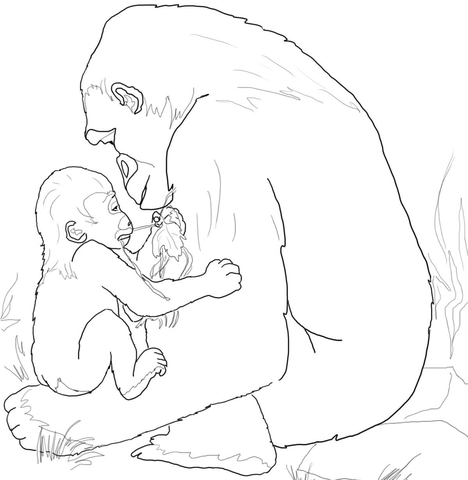 468x480 Baby Gorilla Playing With Mother Coloring Page Free Printable
