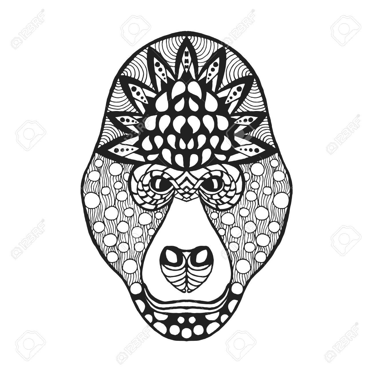 1300x1300 Gorilla Head. Adult Antistress Coloring Page. Black White Hand