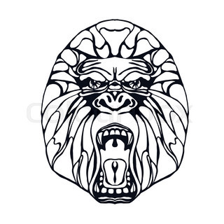 320x320 Tattoo With Gorilla Head. Color Vector Illustration. Stock