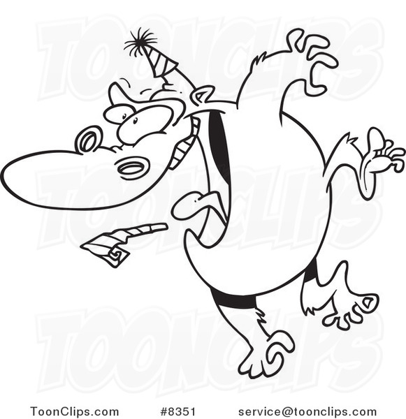 581x600 Cartoon Black And White Line Drawing Of A Party Gorilla Jumping