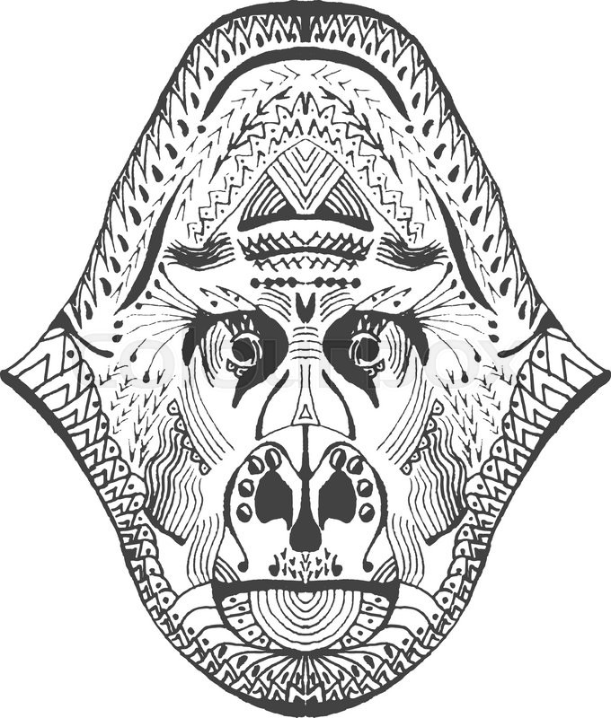 680x800 Zentangle Stylized Monkey Head. Animal Collection. Gorilla. Hand