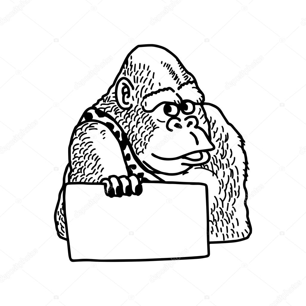 1024x1024 Illustration Vector Hand Drawn Doodle Of Smile Gorilla Holding B