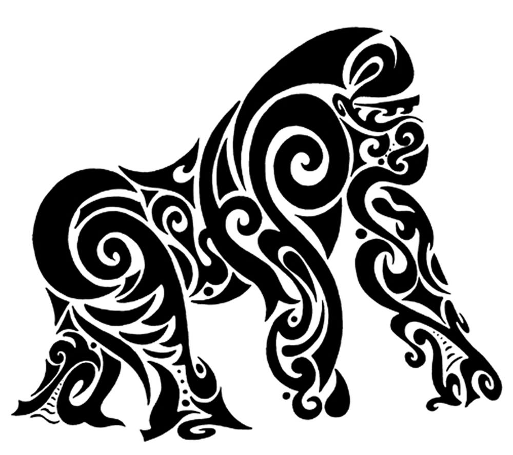 1000x888 Black Tribal Gorilla Tattoo Stencil Art Gorilla