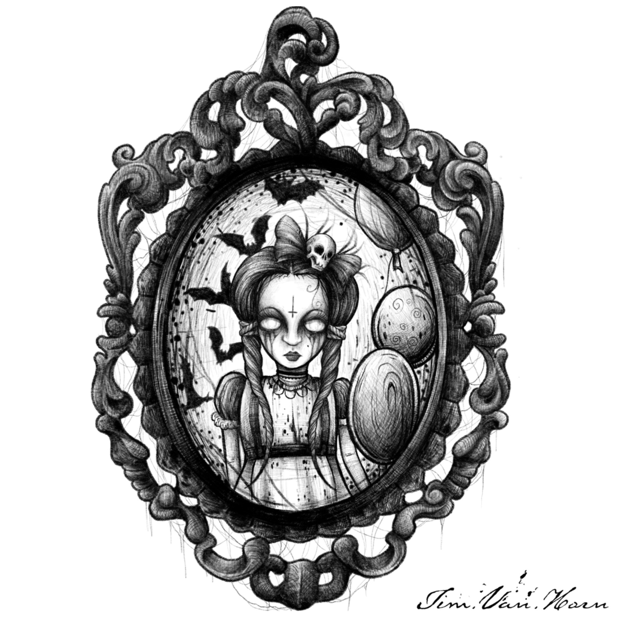 1993x1992 Goth Girl Filigree Frame By Tim Van Horn Art Illustration