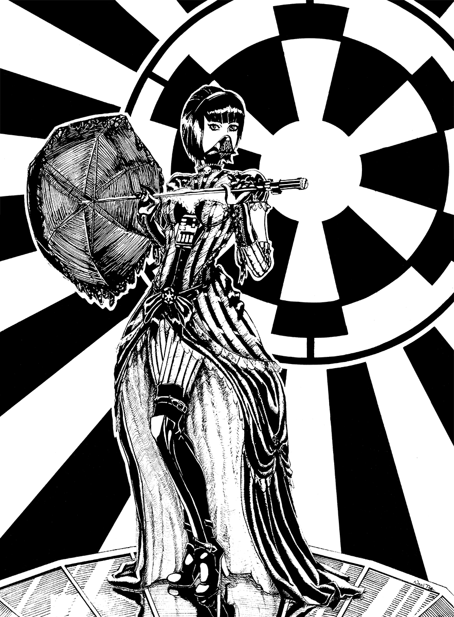 883x1200 Loli Goth Darth Vader Original Ink Drawing