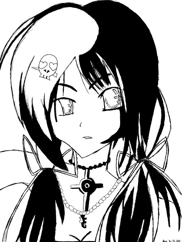 600x797 Anime Gothic Girl Pen Art By Kyoko8587