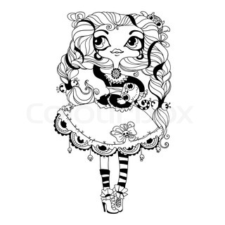 320x320 Little Goth Emo Girl With Umbrella Vector Isolated Colored