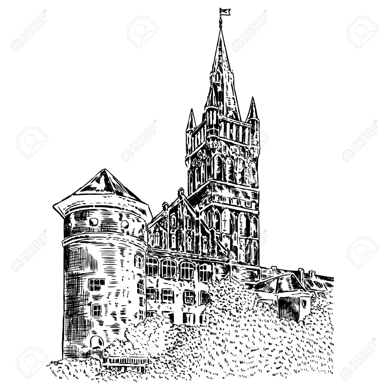 1300x1300 The Royal Castle Of Koenigsberg Kaliningrad Russia, Hand Drawn