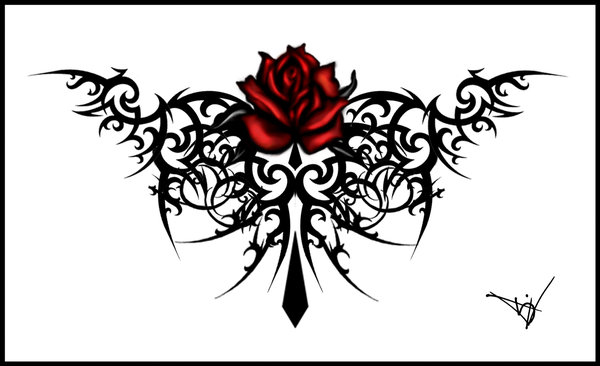 600x366 Gothic Maroon Rose Tattoo By Quicksilverfury