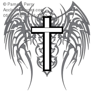 300x300 Art Illustration Of A Gothic Cross With Wings
