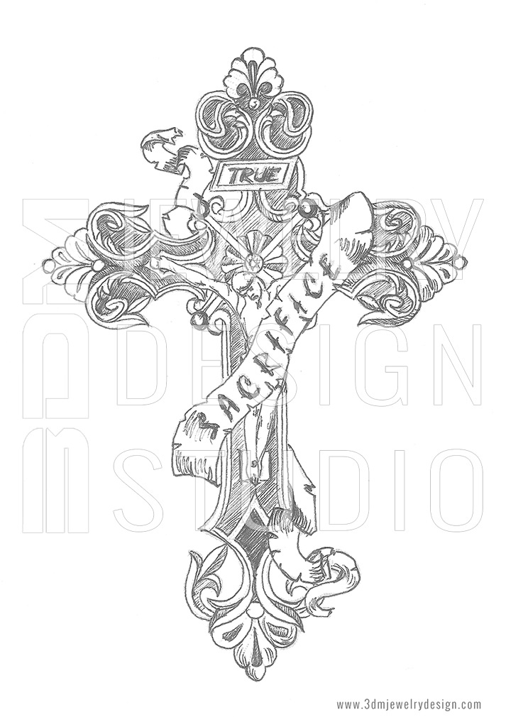 713x1024 Custom Design Sketch Of Gothic Cross Jewelry Designer Silver