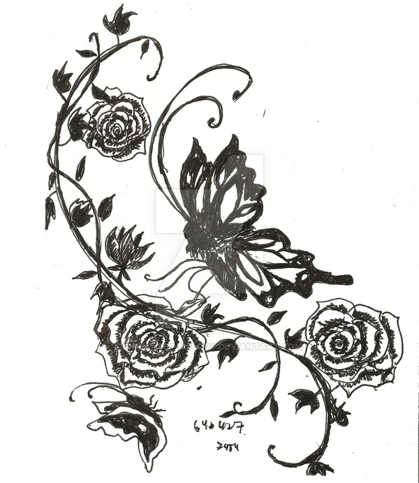 600x692 Tattoo Design Rose And Vine By Darkness Melody