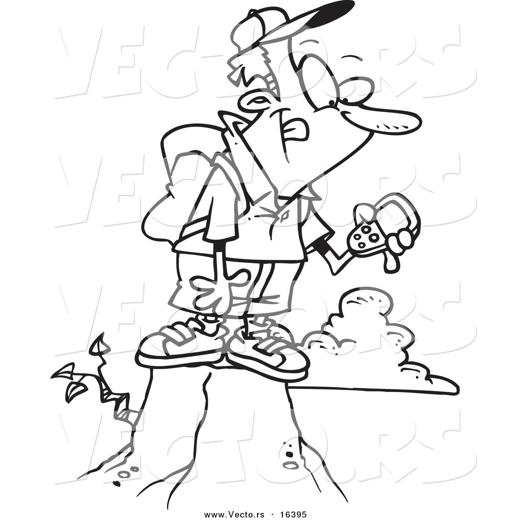 1024x1044 Vector Of A Cartoon Mountain With His Gps Device