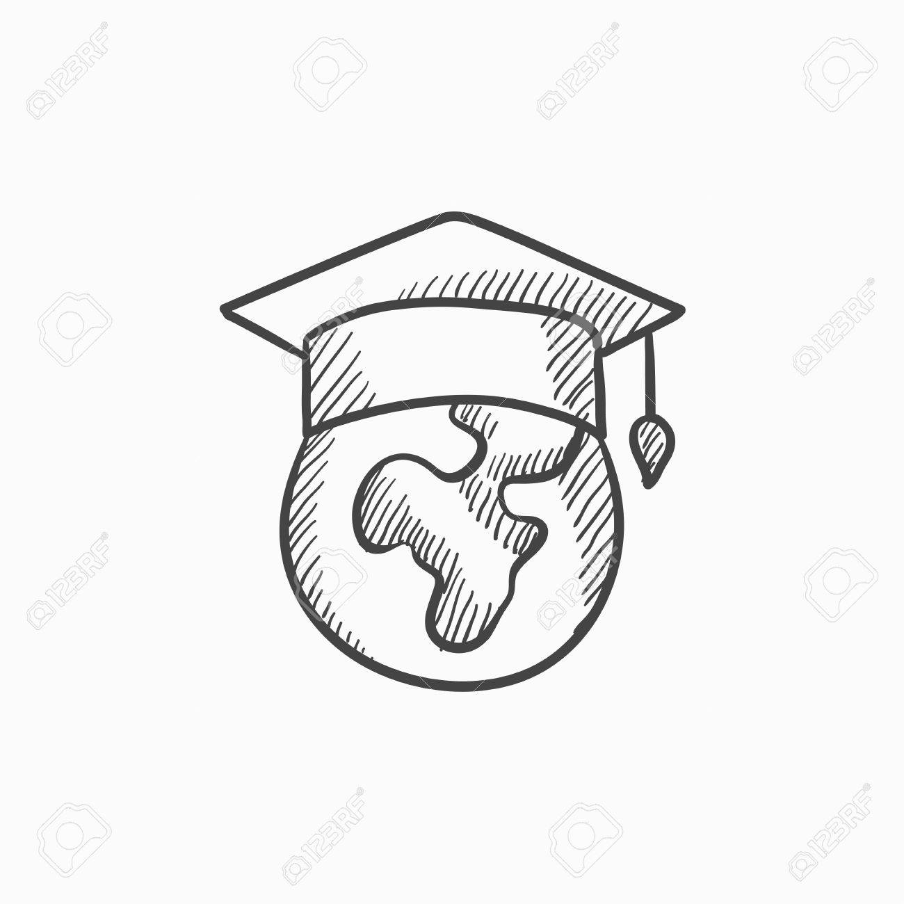 1300x1300 Globe In Graduation Cap Vector Sketch Icon Isolated On Background