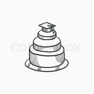 320x320 Graduation Cap On The Top Of A Cake Sketch Icon For Web, Mobile