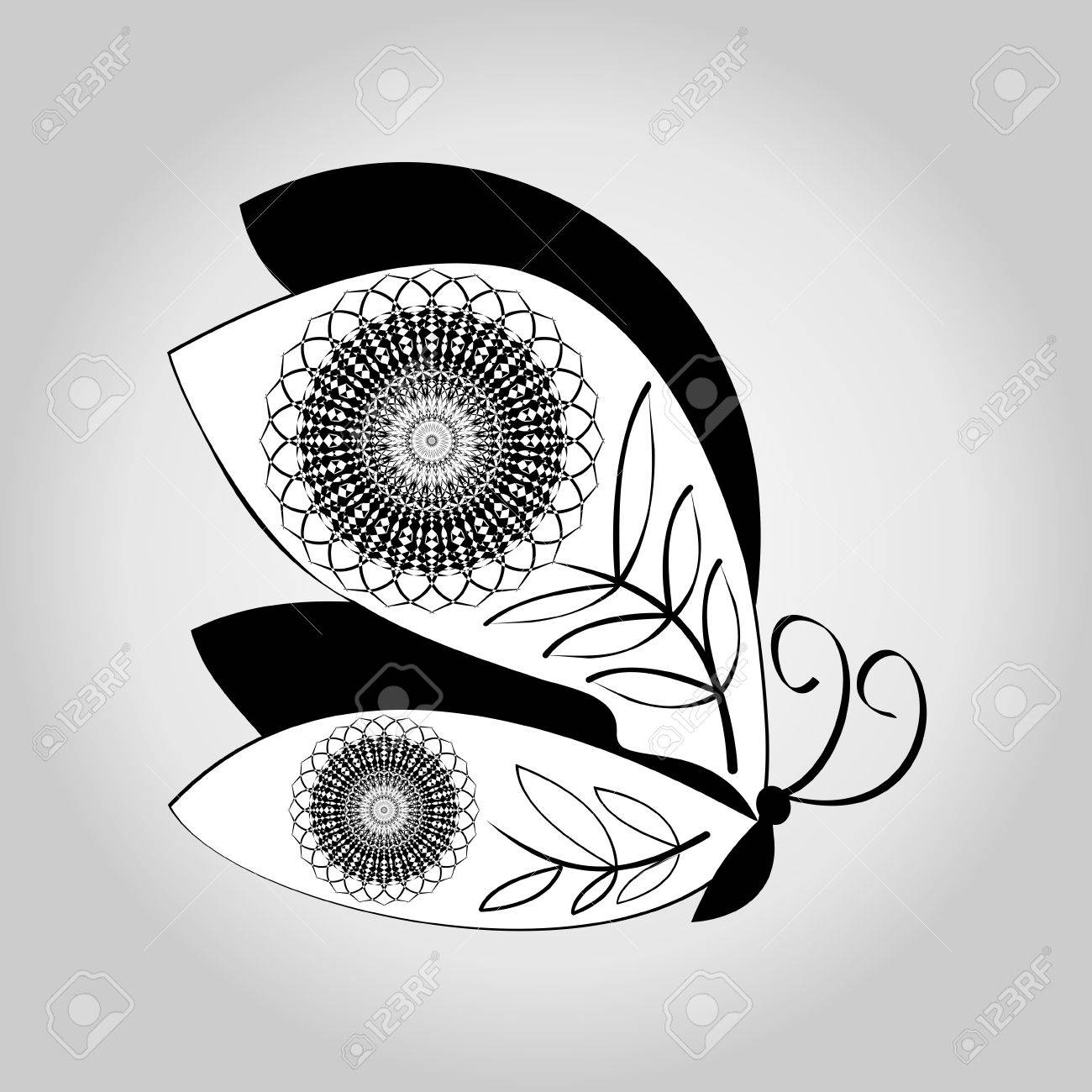 1300x1300 Butterfly Black And White Drawing On Gray Gradient Background