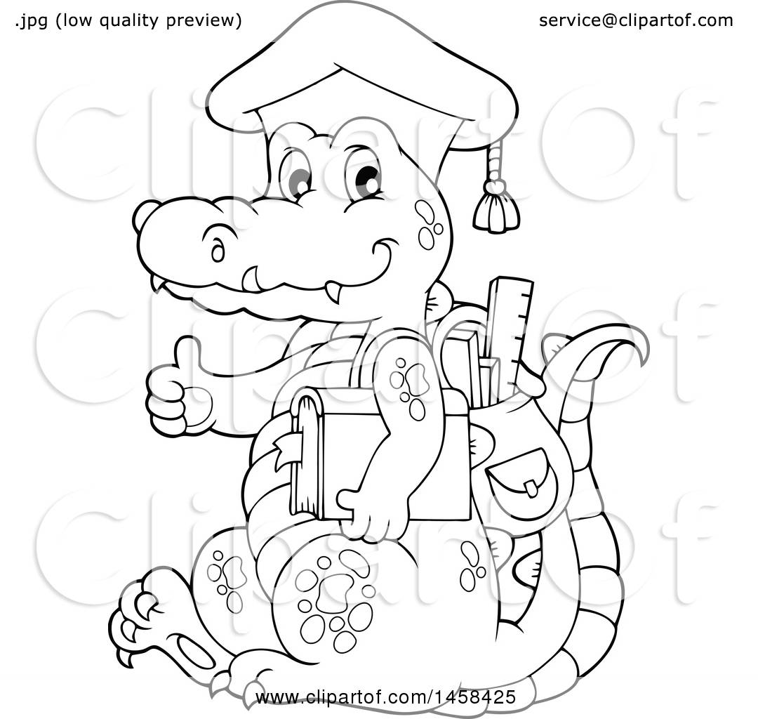 1080x1024 Clipart Of Blacknd White Crocodile Student Wearing
