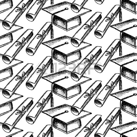 450x450 Sketch Graduation Hat And Diploma Scroll With Ribbon Royalty Free