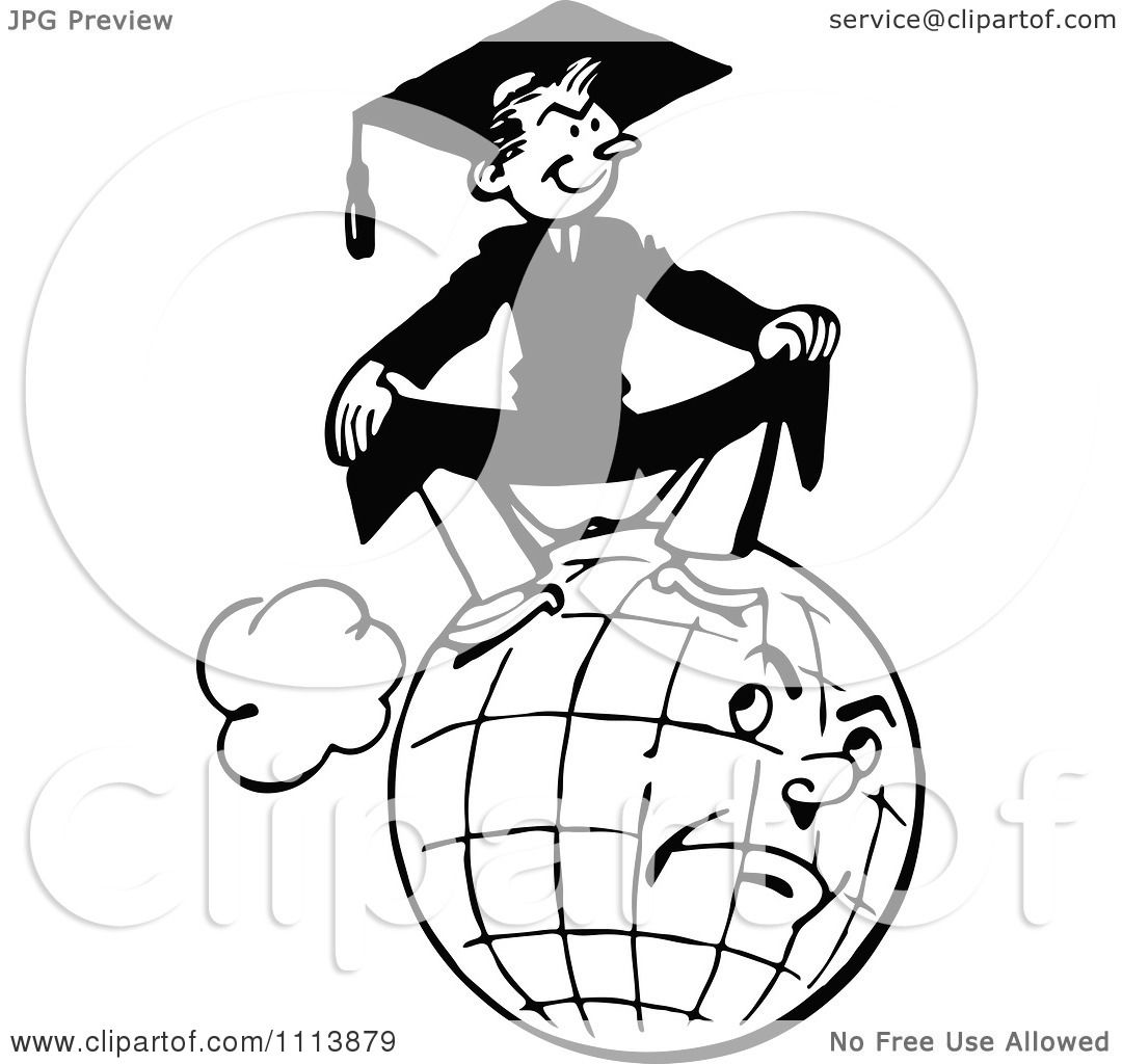 1080x1024 Clipart Vintage Black And White Graduate Sitting On A Grumpy Globe