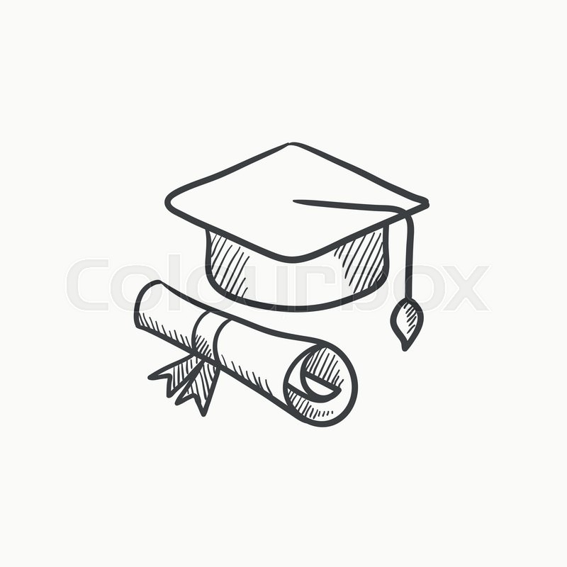 800x800 Graduation Cap And Paper Scroll Vector Sketch Icon Isolated