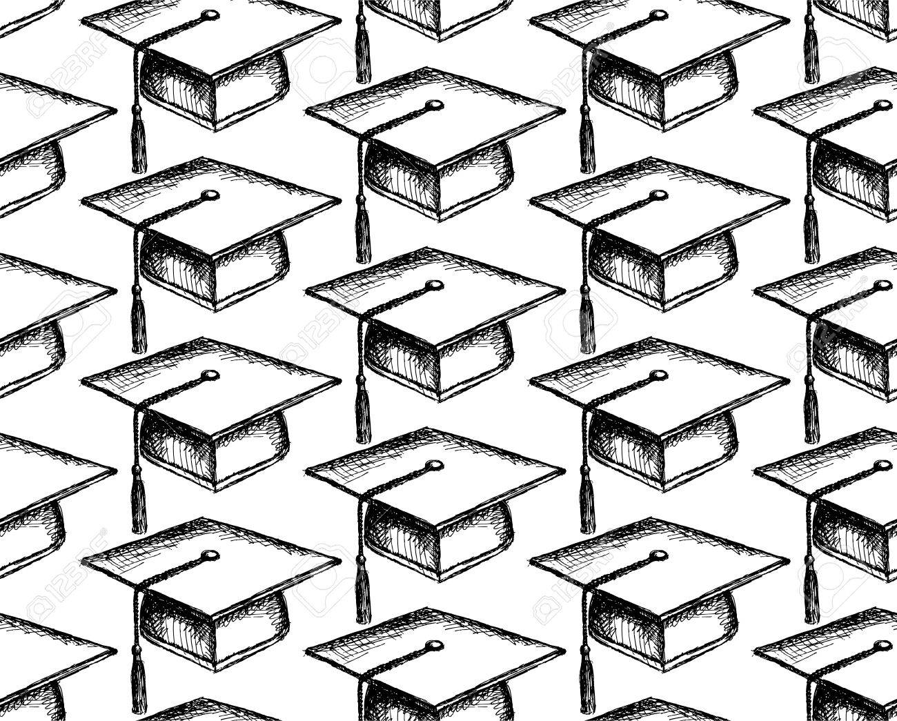 1300x1045 Sketch Graduation Cap, Seamless Pattern In Vintage Style Royalty
