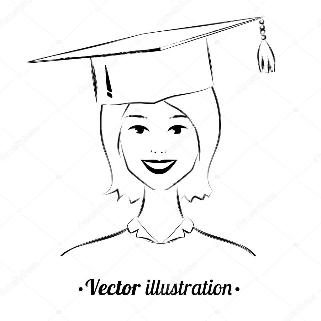 1024x1024 Student Girl Wearing Graduation Hat Stock Vector