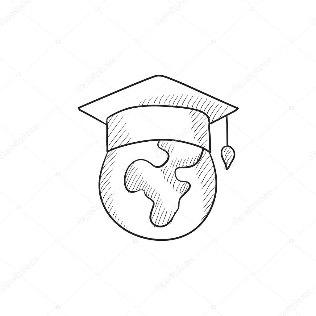 1024x1024 Globe In Graduation Cap Sketch Icon. Stock Vector Rastudio