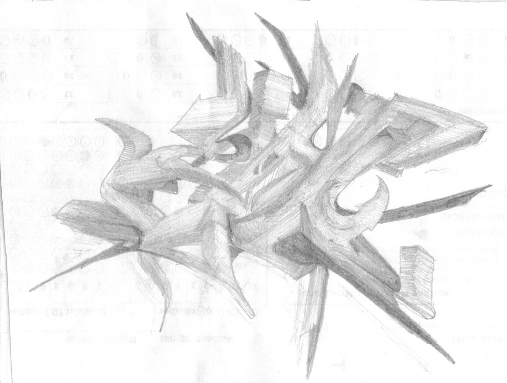 1024x773 3d Graffiti Pencil Drawing Tribal 3d Graffiti Pencil Sketch By