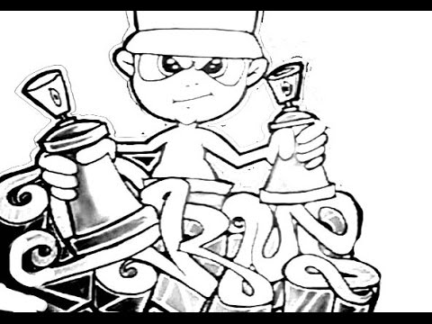 480x360 Drawing A Tagger Holding 2 Spray Cans With A Graffiti Piece