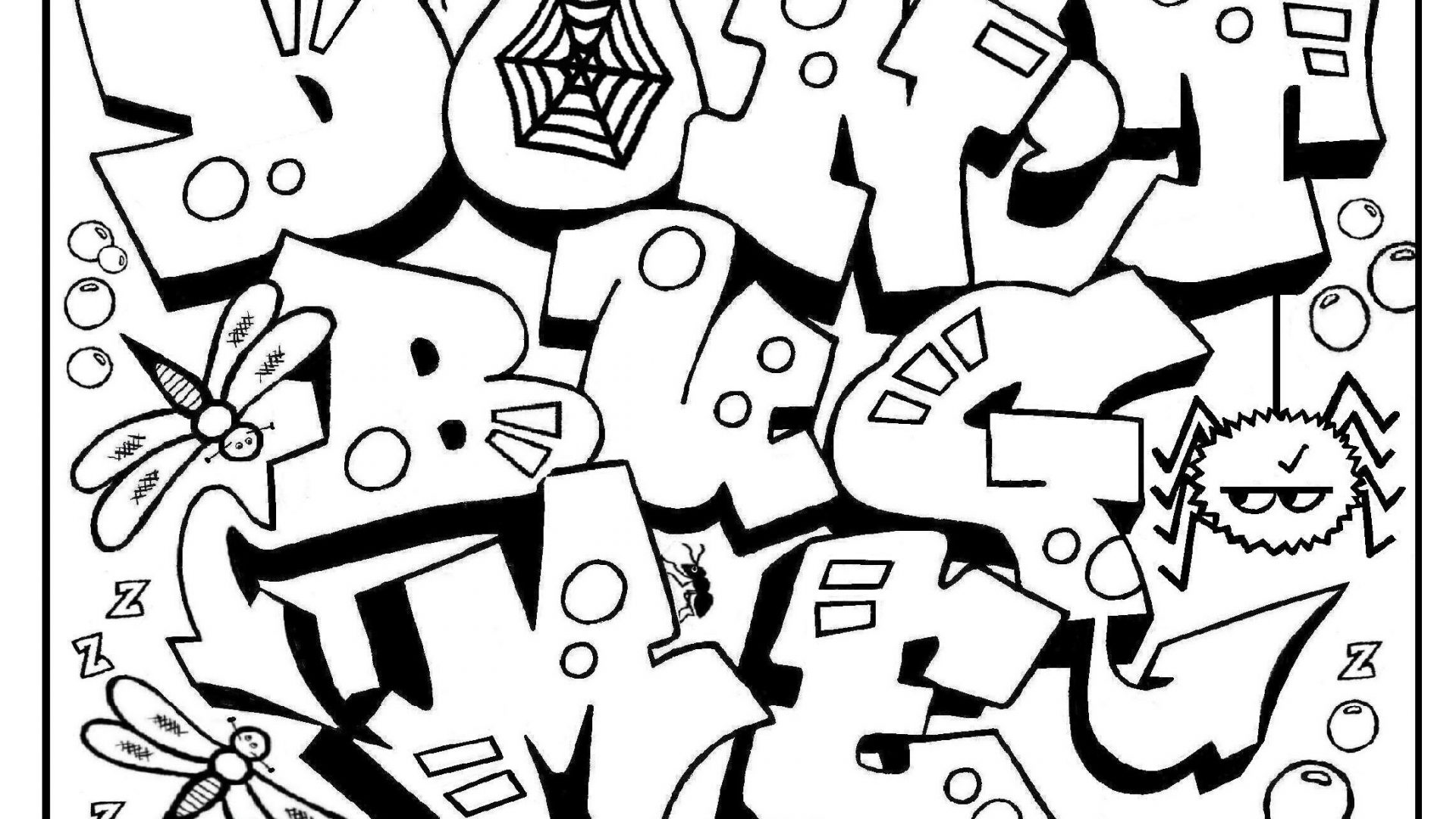 1920x1080 Free Printable Large Graffiti Stencils Coloring Pages For Adults
