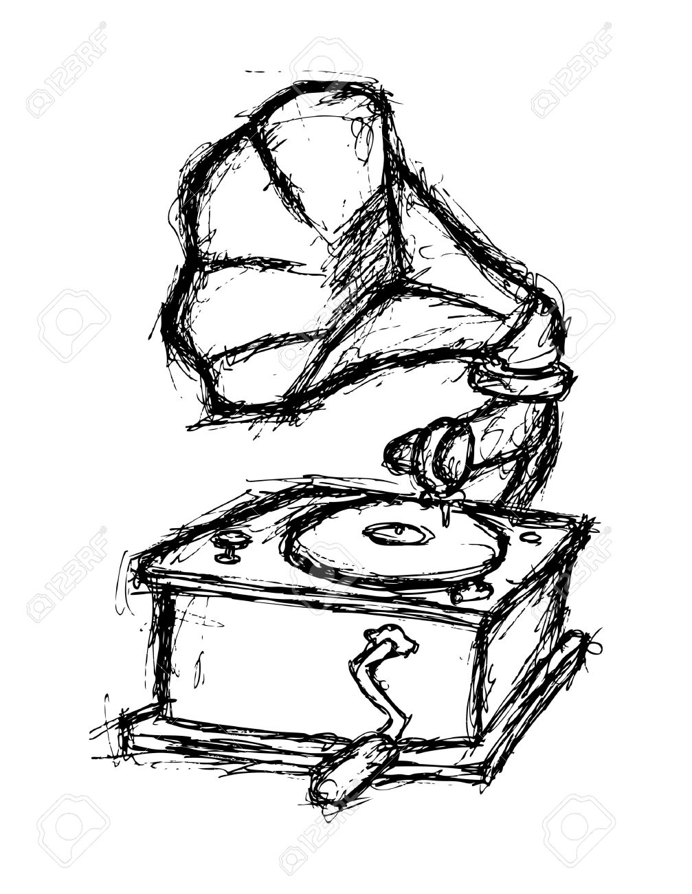 1007x1300 Gramophone Doodle Isolated On White Background Royalty Free