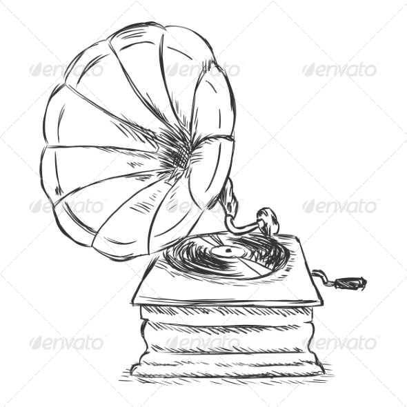 590x590 Retro Gramophone Sketch By Nikiteev Graphicriver