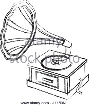 300x358 Vector Illustration Of A Retro Gramophone Silhouette Stock Vector
