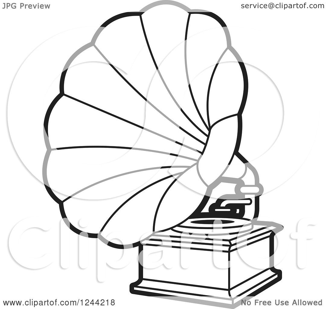 1080x1024 Clipart Of A Black And White Phonograph Gramophone 4