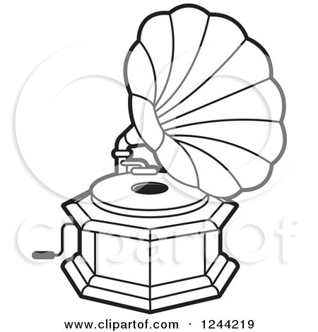 450x470 Clipart Of A Black And White Phonograph Gramophone 5